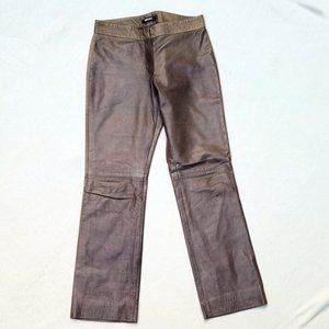 Donna Karan Taupe Leather Pants with Contrast Details, Size 8